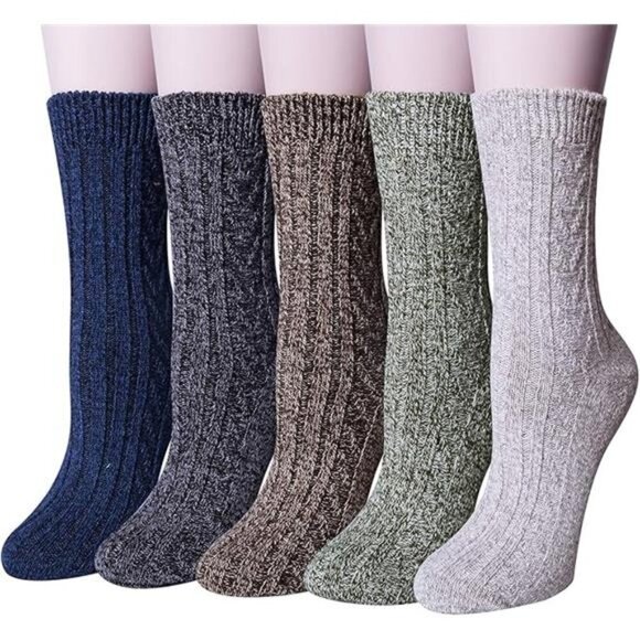 Pack of 5 Womens Wool Socks Winter Warm Thick Knit Soft Vintage Casual Crew Boot - Picture 7 of 7